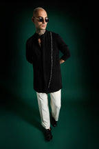 Brim Hand Embroidered Designer Kurta Set - Black