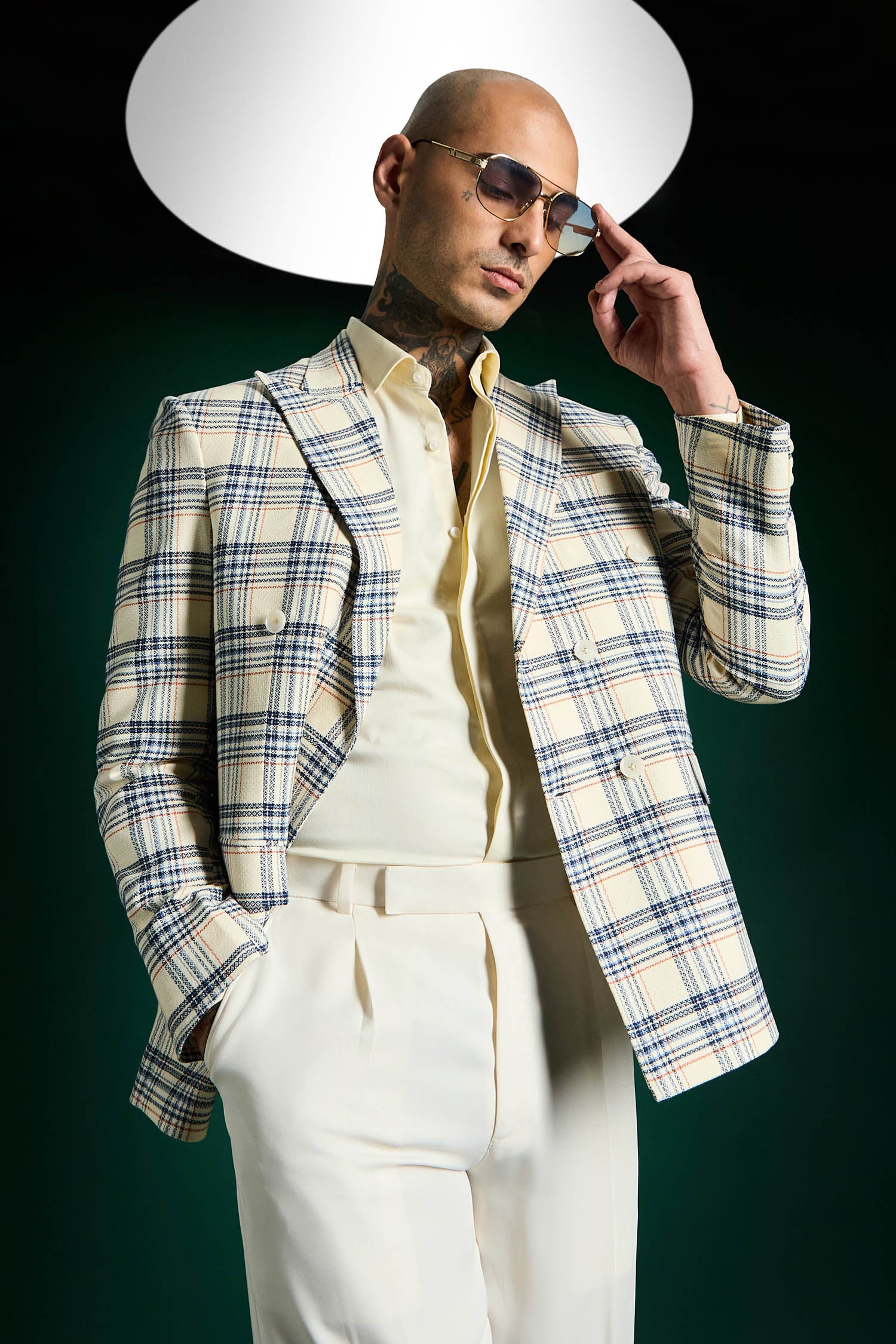 The Boardroom Plaid Blazer Ivory