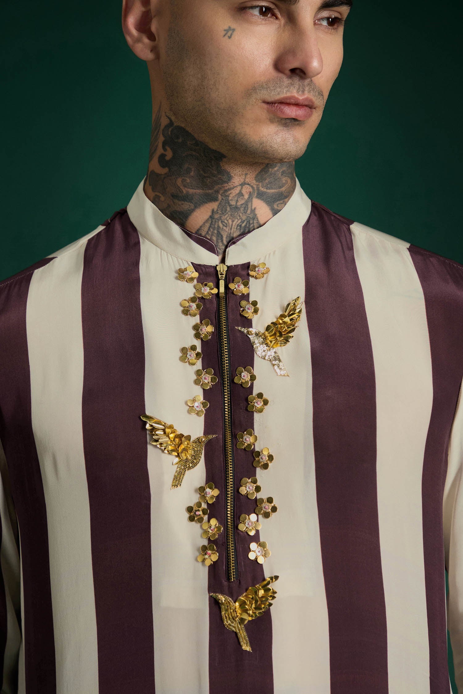 Crest Hand Embroidered Designer Kurta - Wine