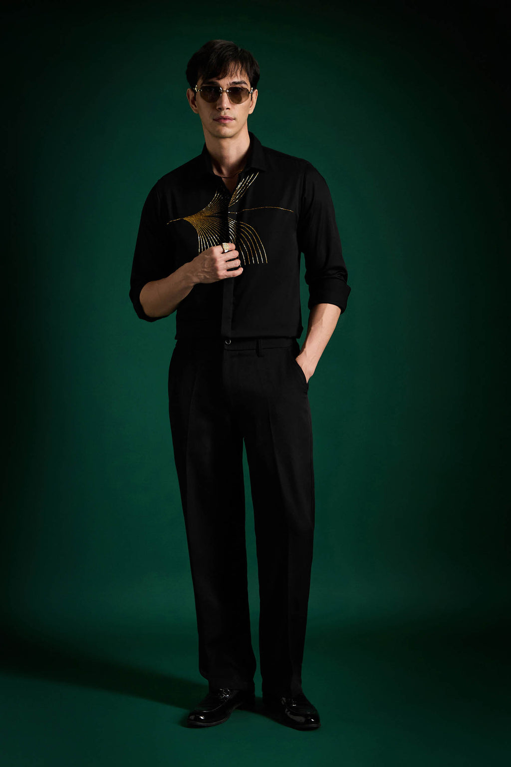 Sparkler Black - Hand Embroidered Designer Shirt