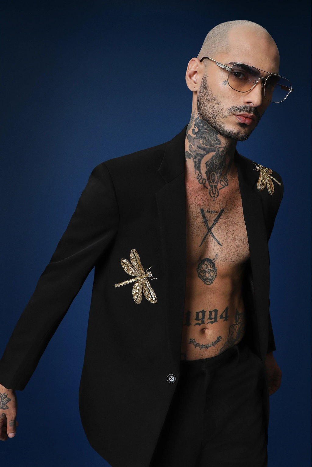 Dragonflies Hand Embroidered Tuxedo - Black