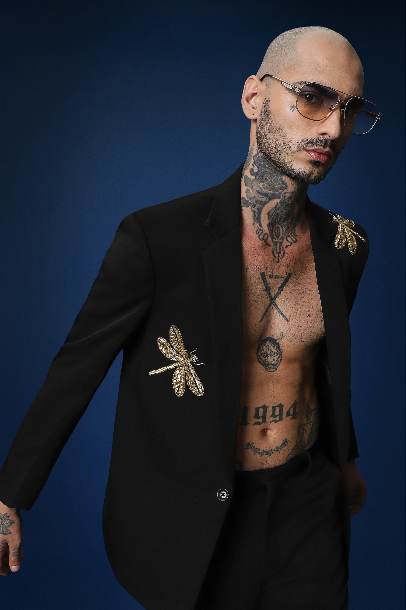 Dragonflies Hand Embroidered Tuxedo - Black