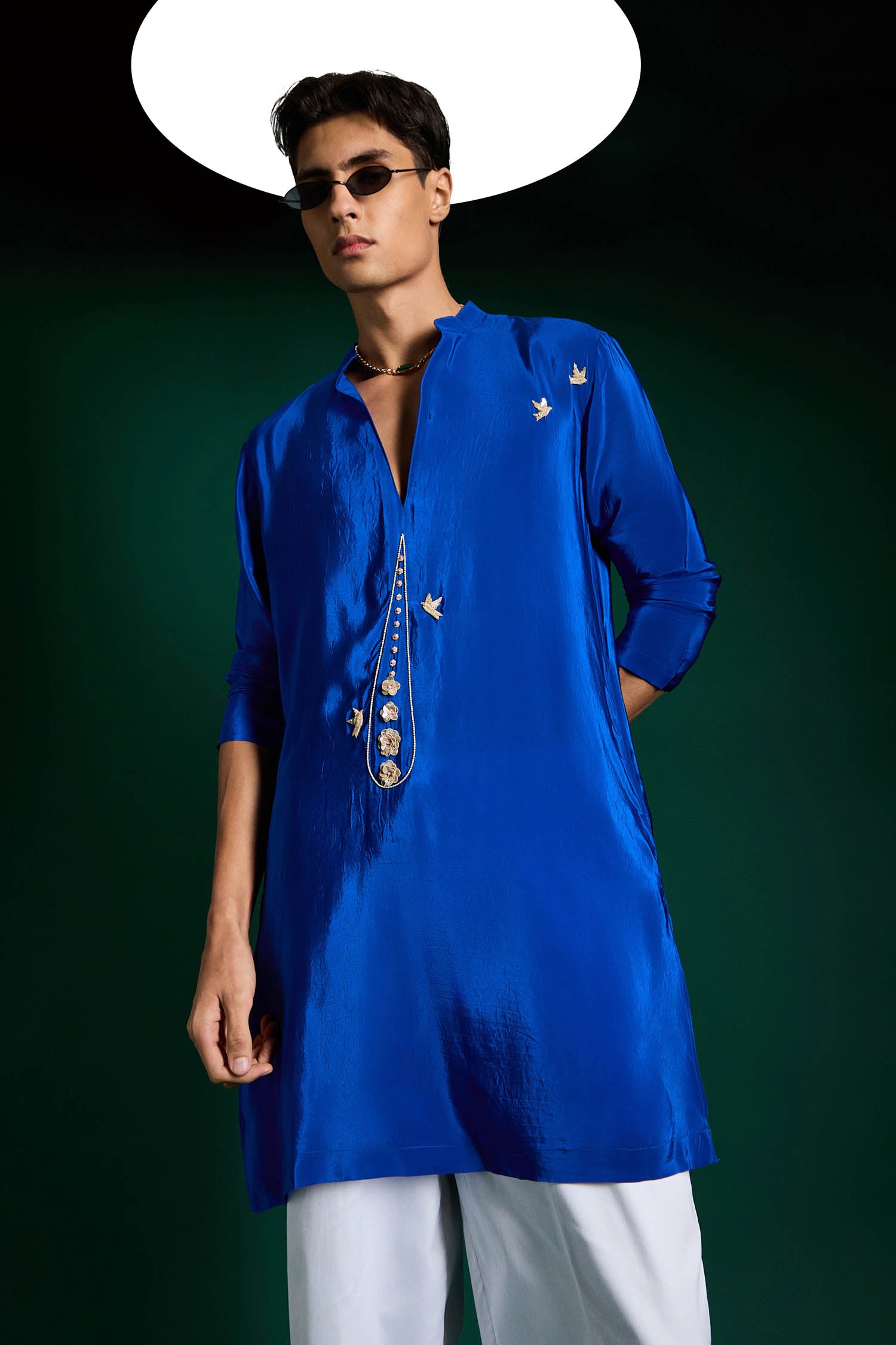 Botanic Hand Embroidered Designer Kurta - Royal Blue