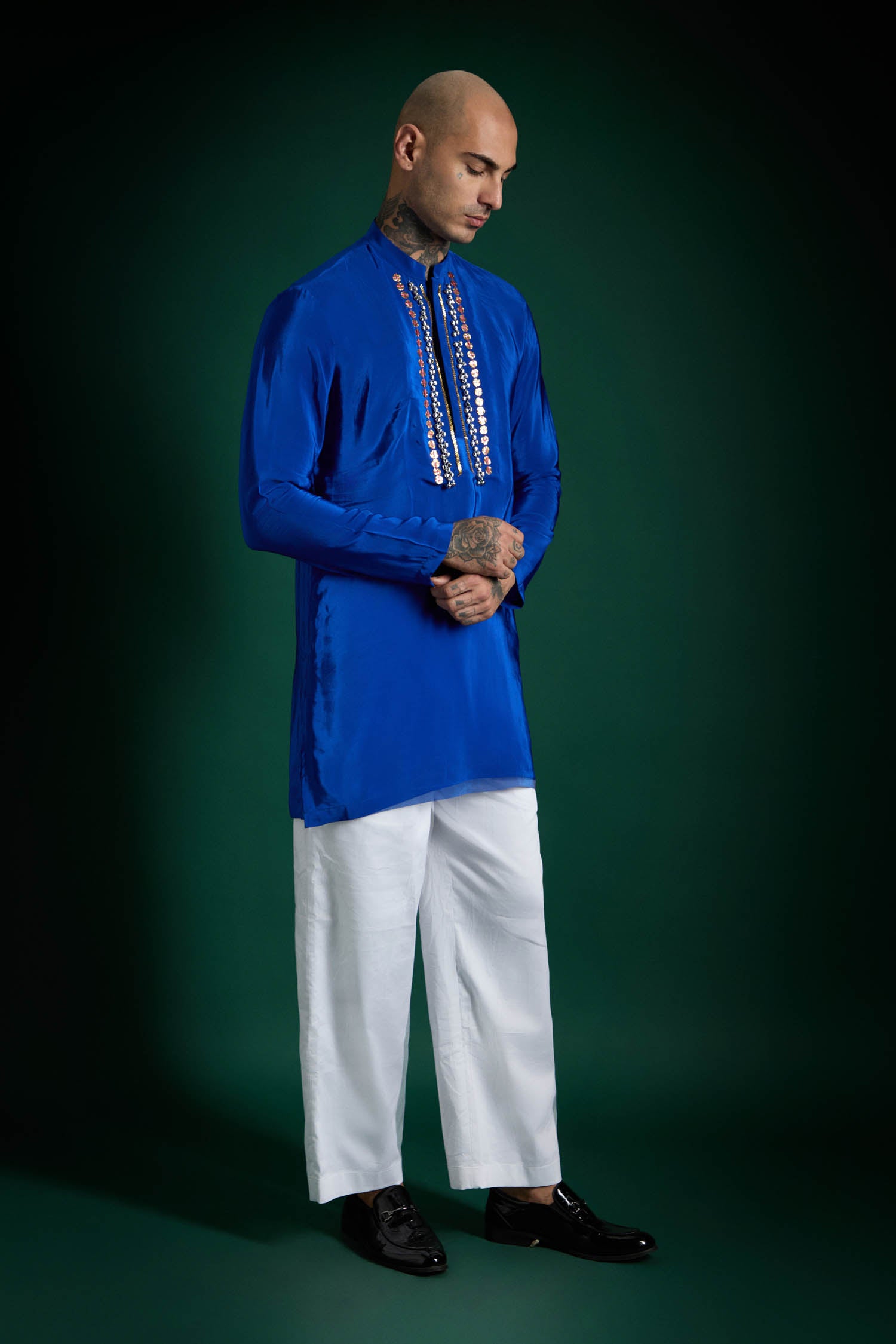 Quiet Chimes Hand Embroidered Designer Kurta - Royal Blue