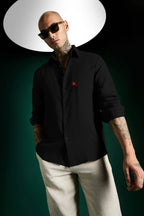 Bird Irish Linen Shirt - Black and Red Bird