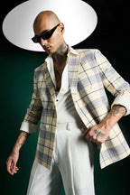 The Board Room Blazer Tartan Checks - Ecru White
