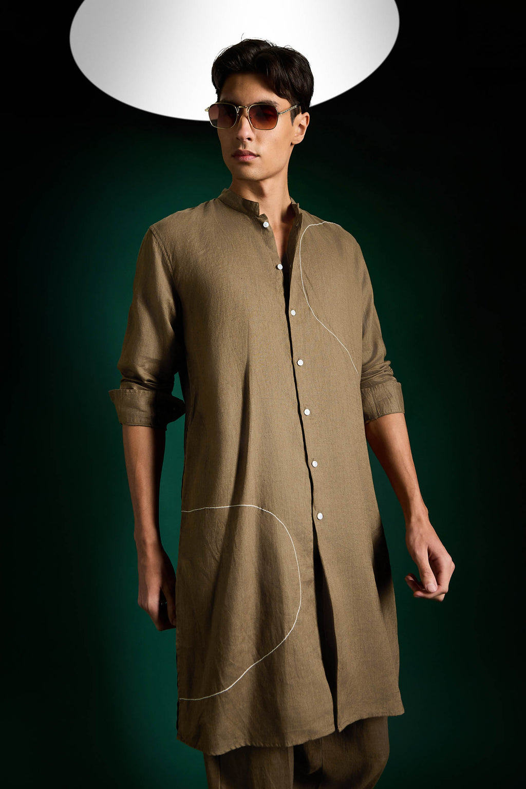Blotched Imperial Irish Linen Kurta - Cocoa Brown