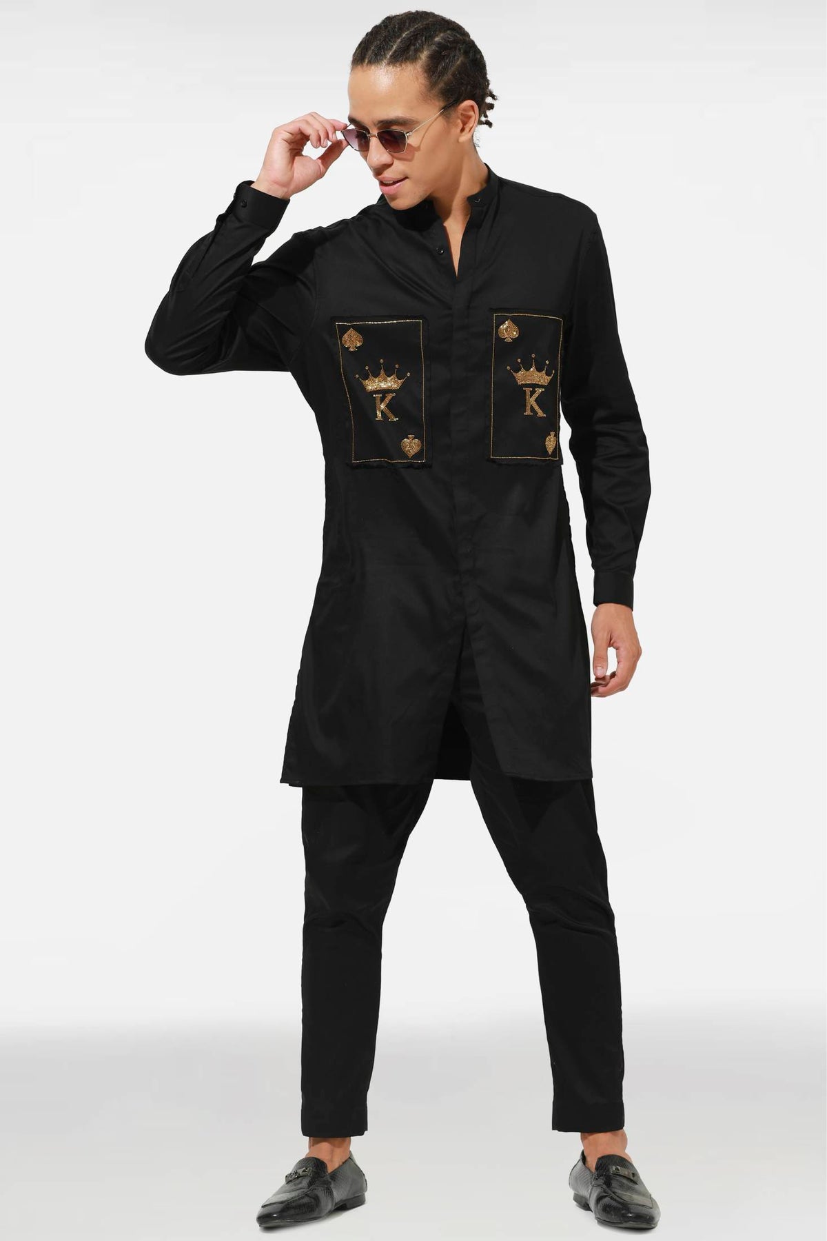 The King Hand Embroidered Designer Kurta - Black