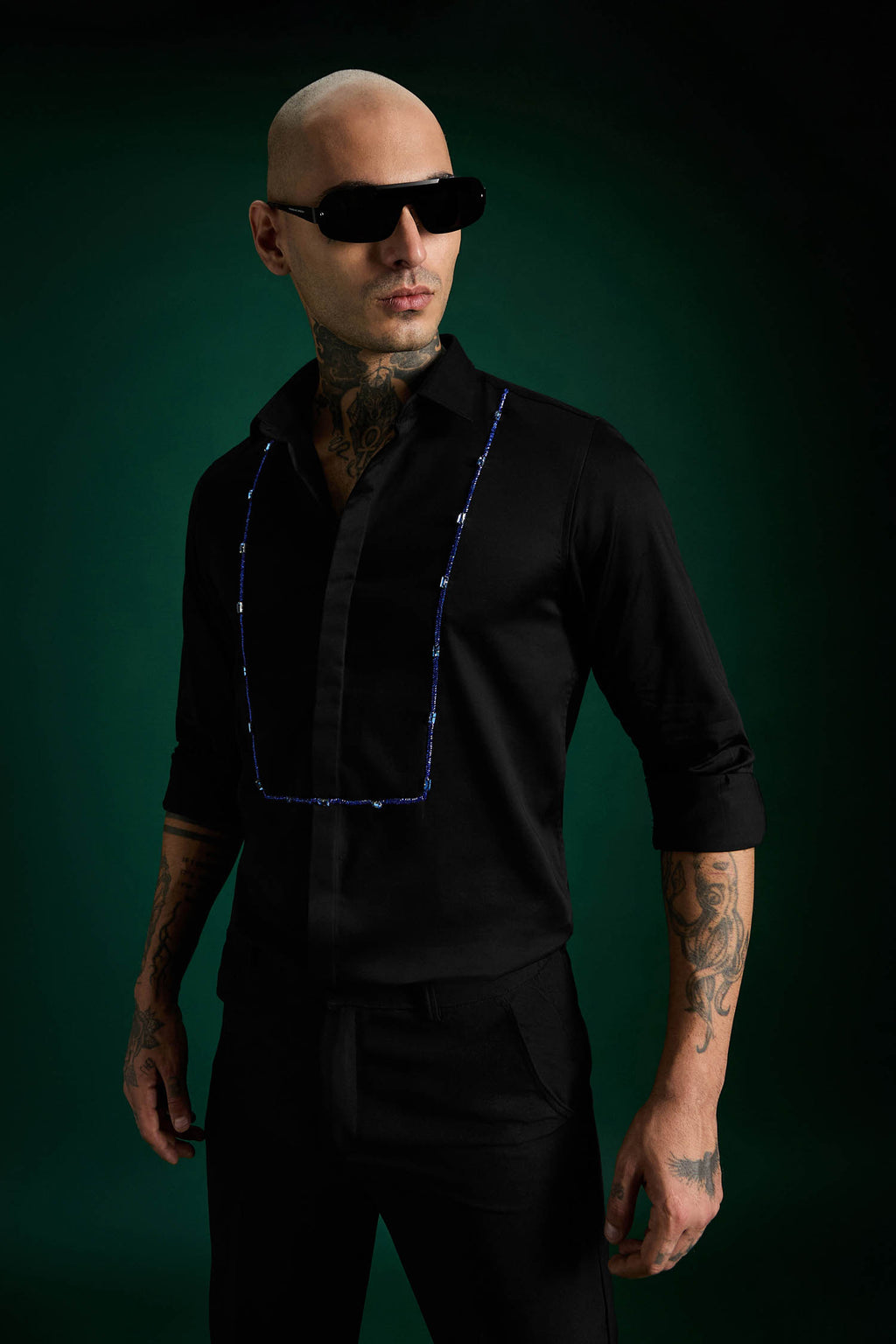 Forms- Hand Embroidered Designer Shirt - Black