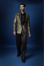 Leopard / Animal Print Hand Embroidered Tuxedo - Black