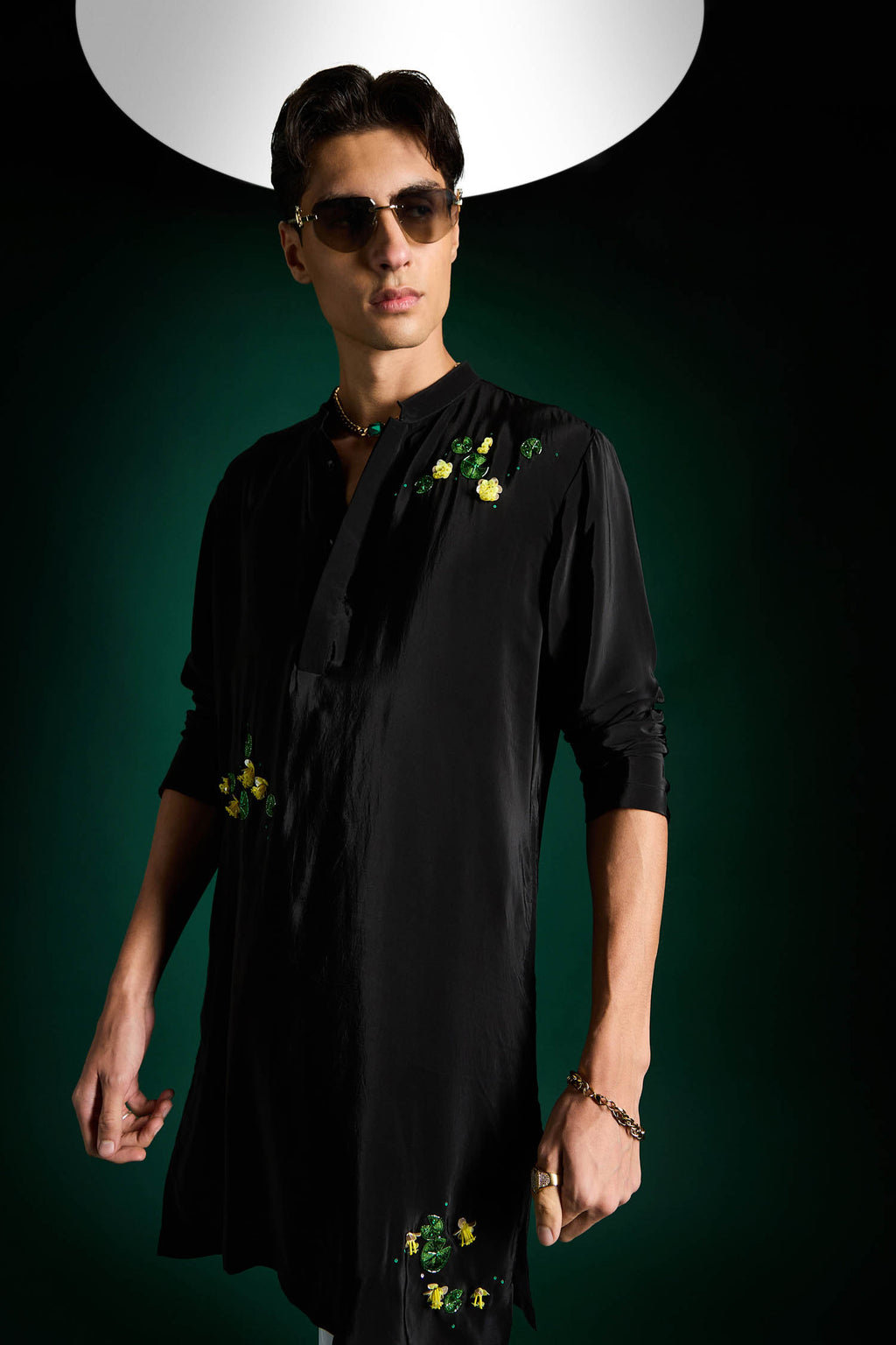 Water Lily Hand Embroidered Designer Kurta - Black