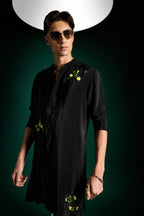 Water Lily Hand Embroidered Designer Kurta - Black