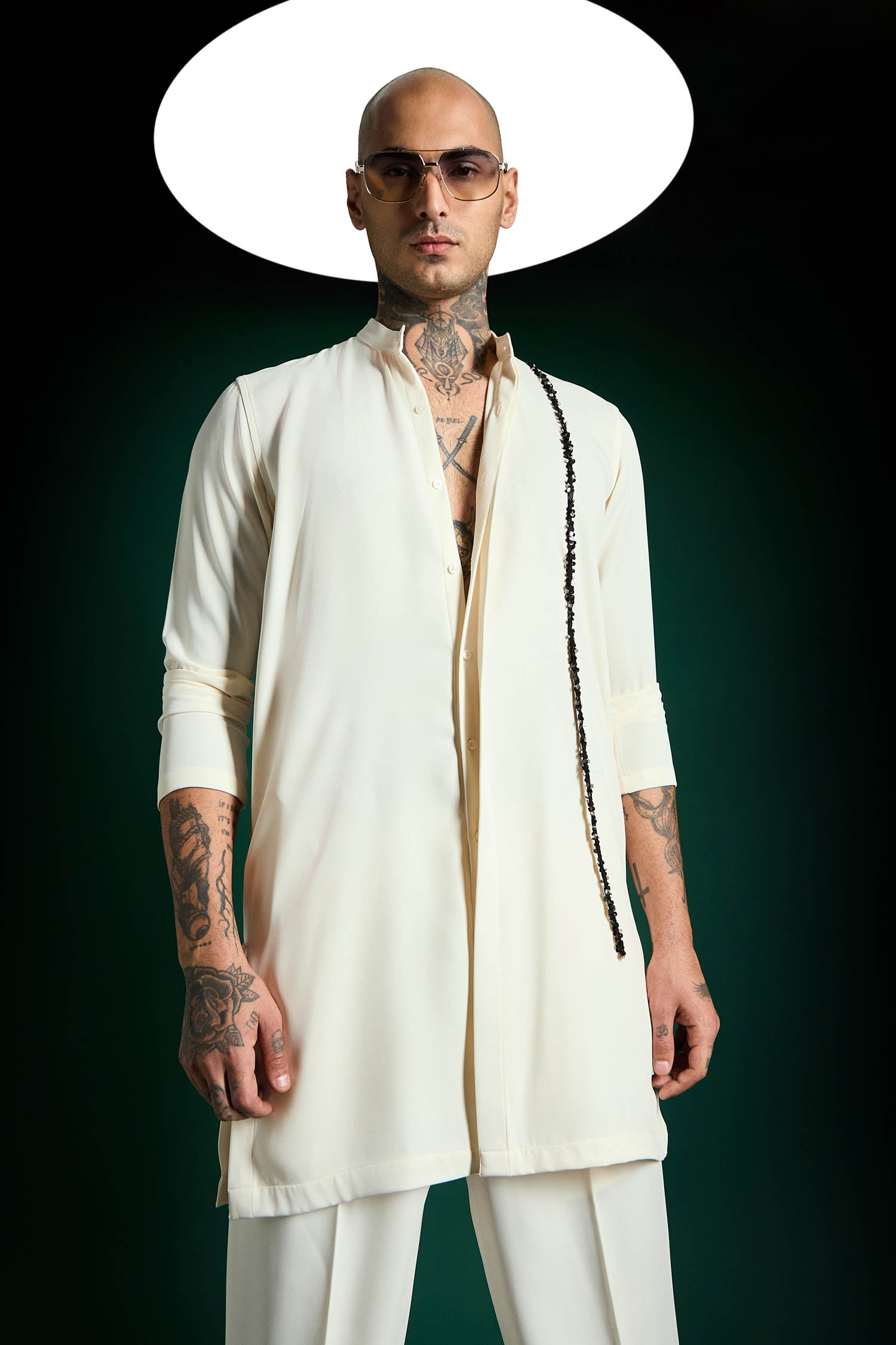 Brim- Hand Embroidered Designer Kurta Set - Ivory