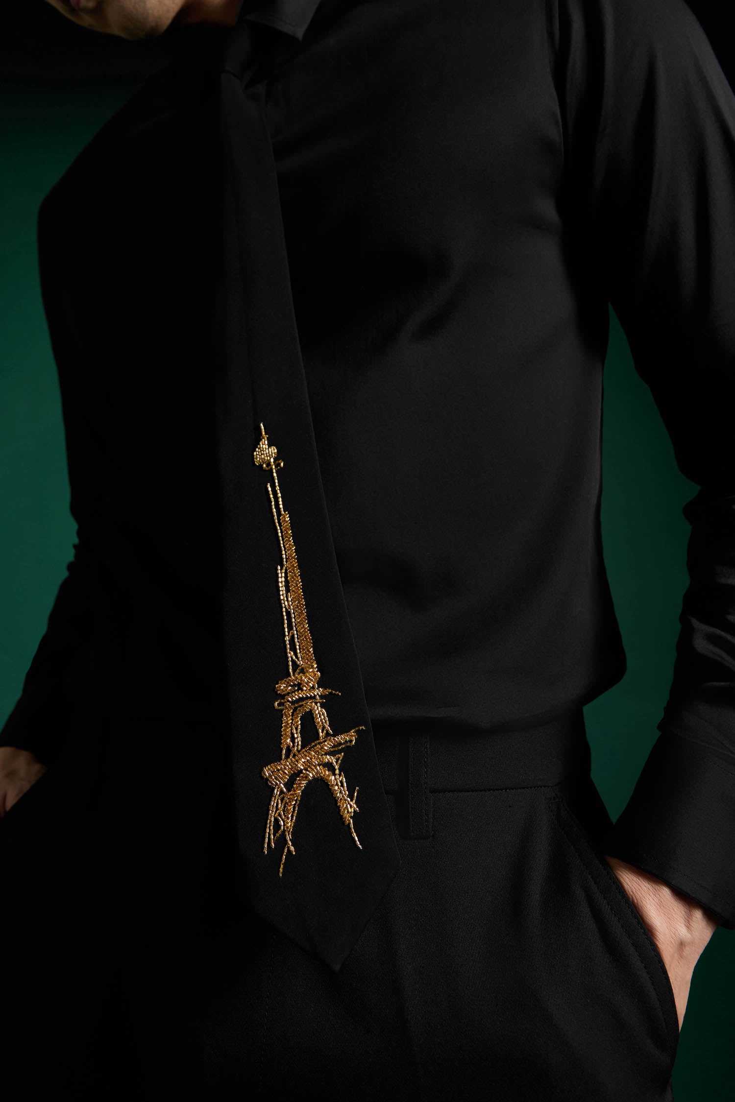 Eiffel Tower- Hand Embroidered Designer Tie