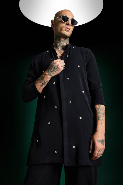 Studded Hand Embroidered Designer Kurta Set - Navy