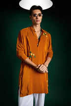 Water Lily Hand Embroidered Designer Kurta - Rust Orange