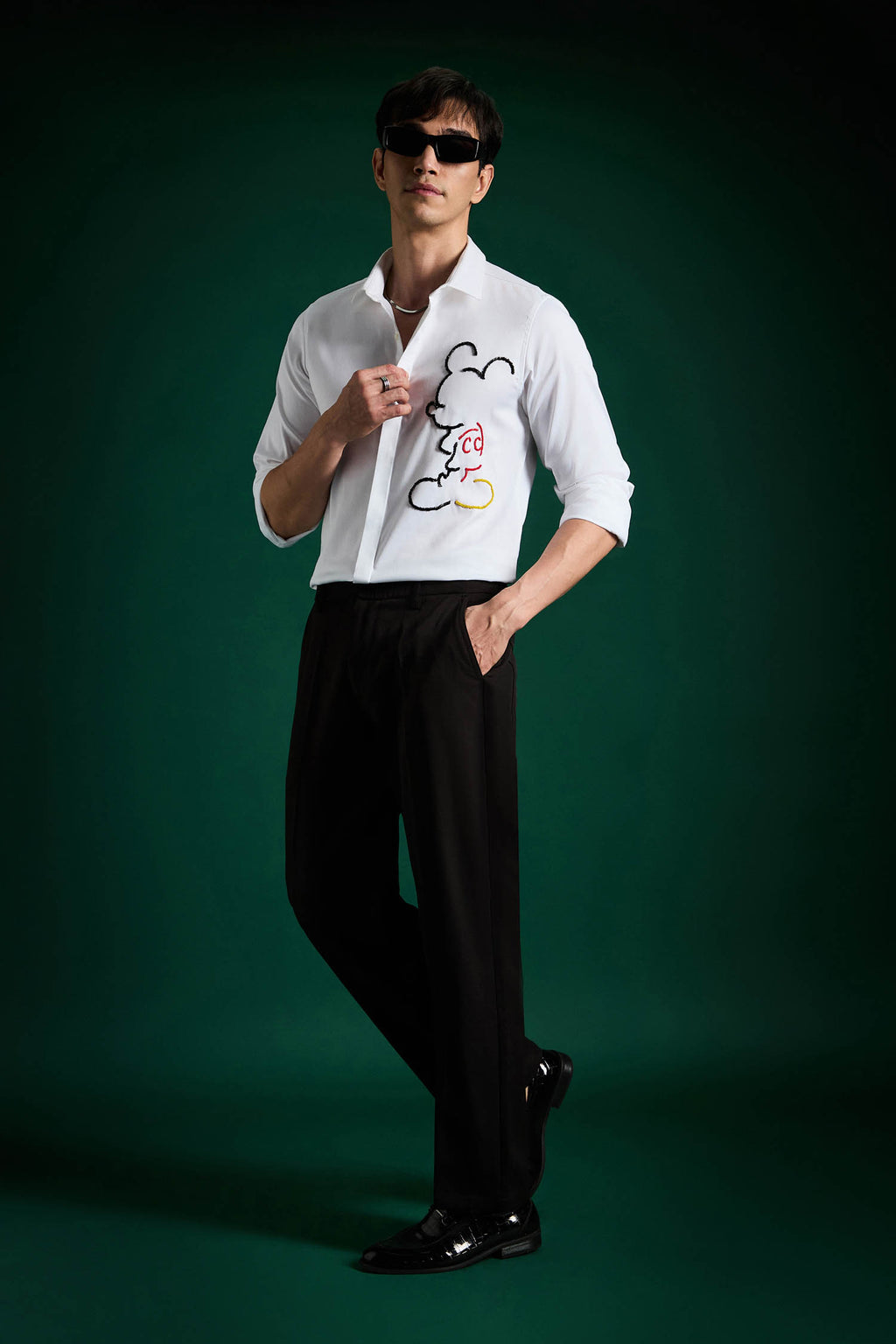 Big Mickey - White Hand Embroidered Designer Shirt