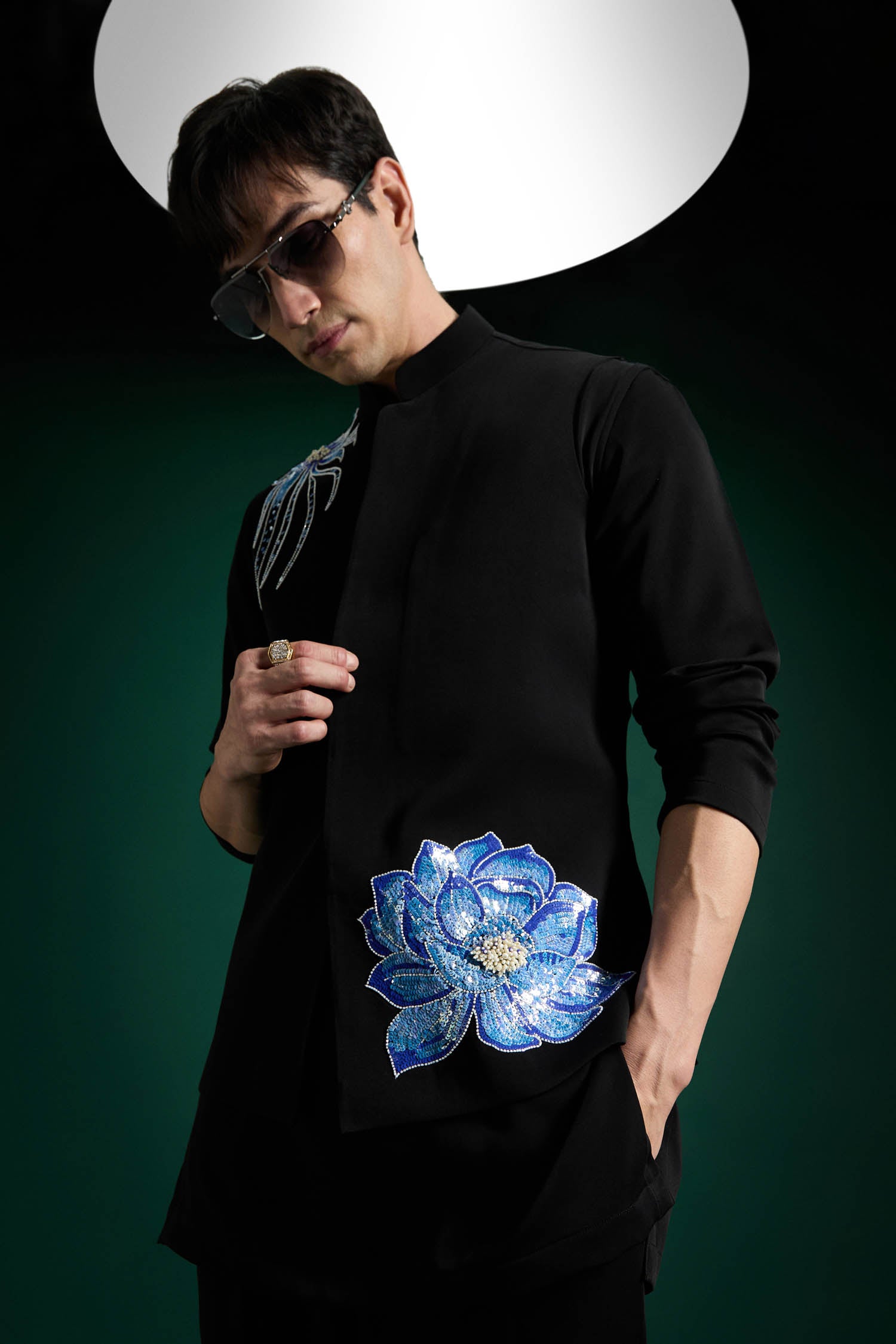 Aquatic Bloom - Hand Embroidered Designer Bundi