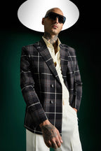 The Boardroom Tartan Checks Blazer - Black