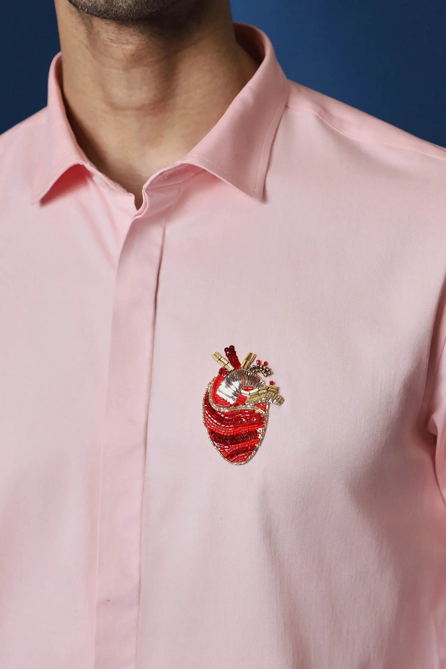 Biological Heart Hand Embroidered Designer Shirt - Baby Pink
