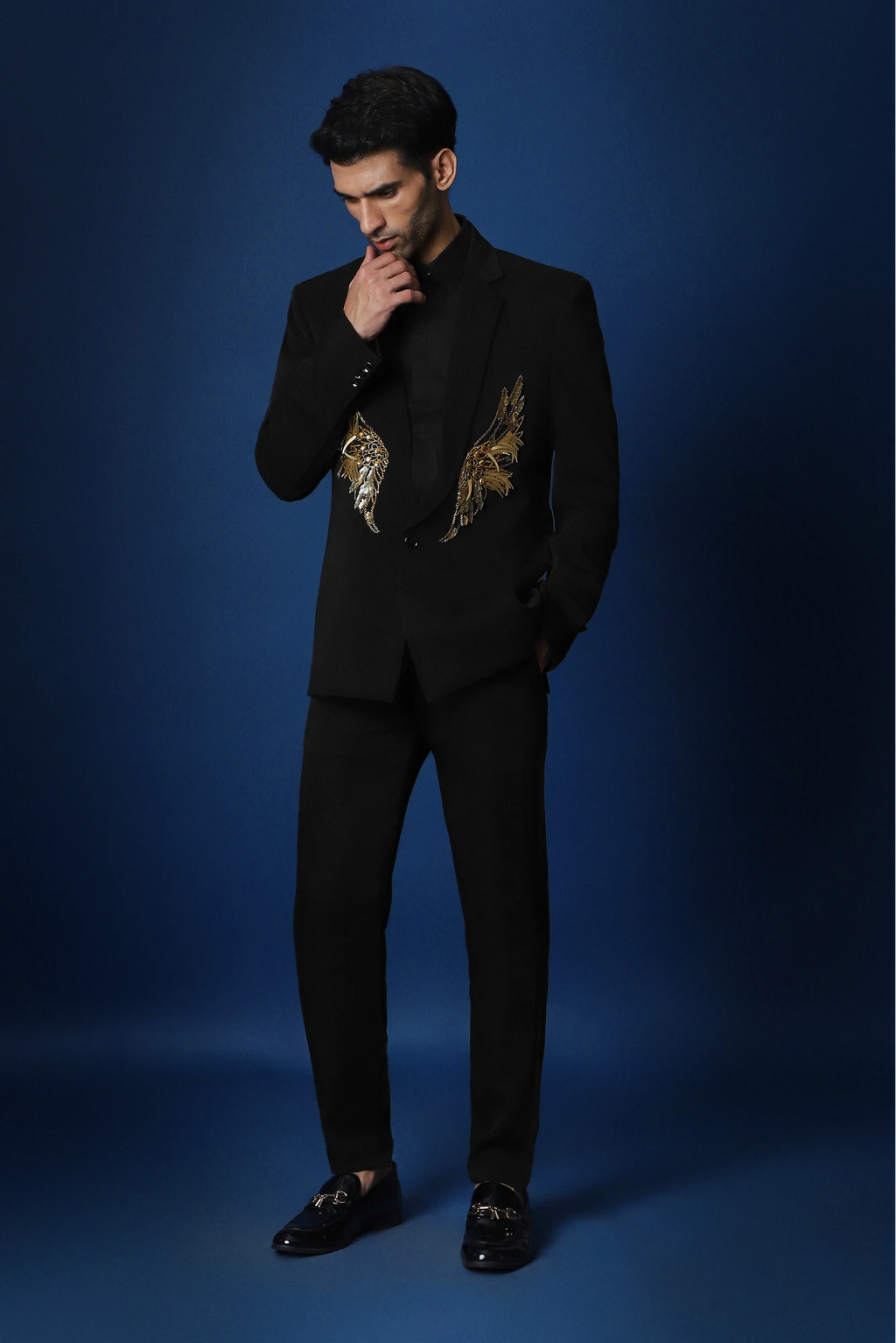 Fly (Wings) Hand Embroidered Tuxedo - Black