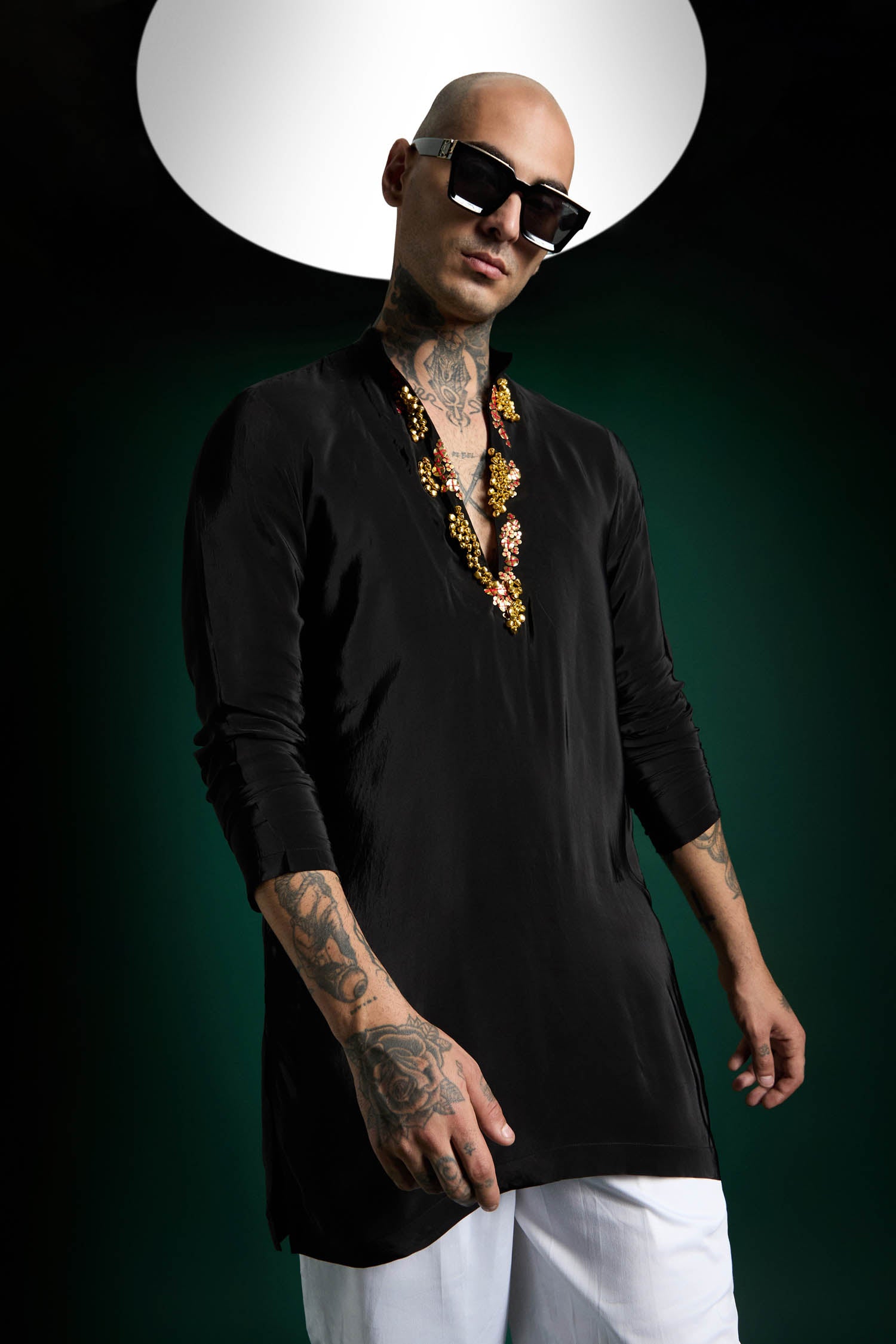 Bell Clusters Hand Embroidered Designer Kurta - Black