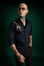 Champagne Hand Embroidered Designer Shirt - Navy