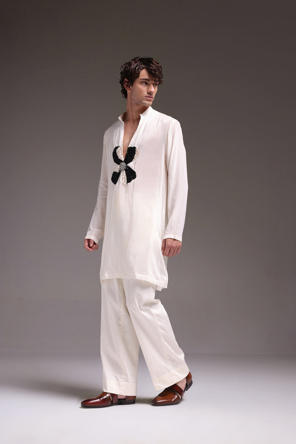 Mallow(Flower) - Hand Embroidered Designer Kurta