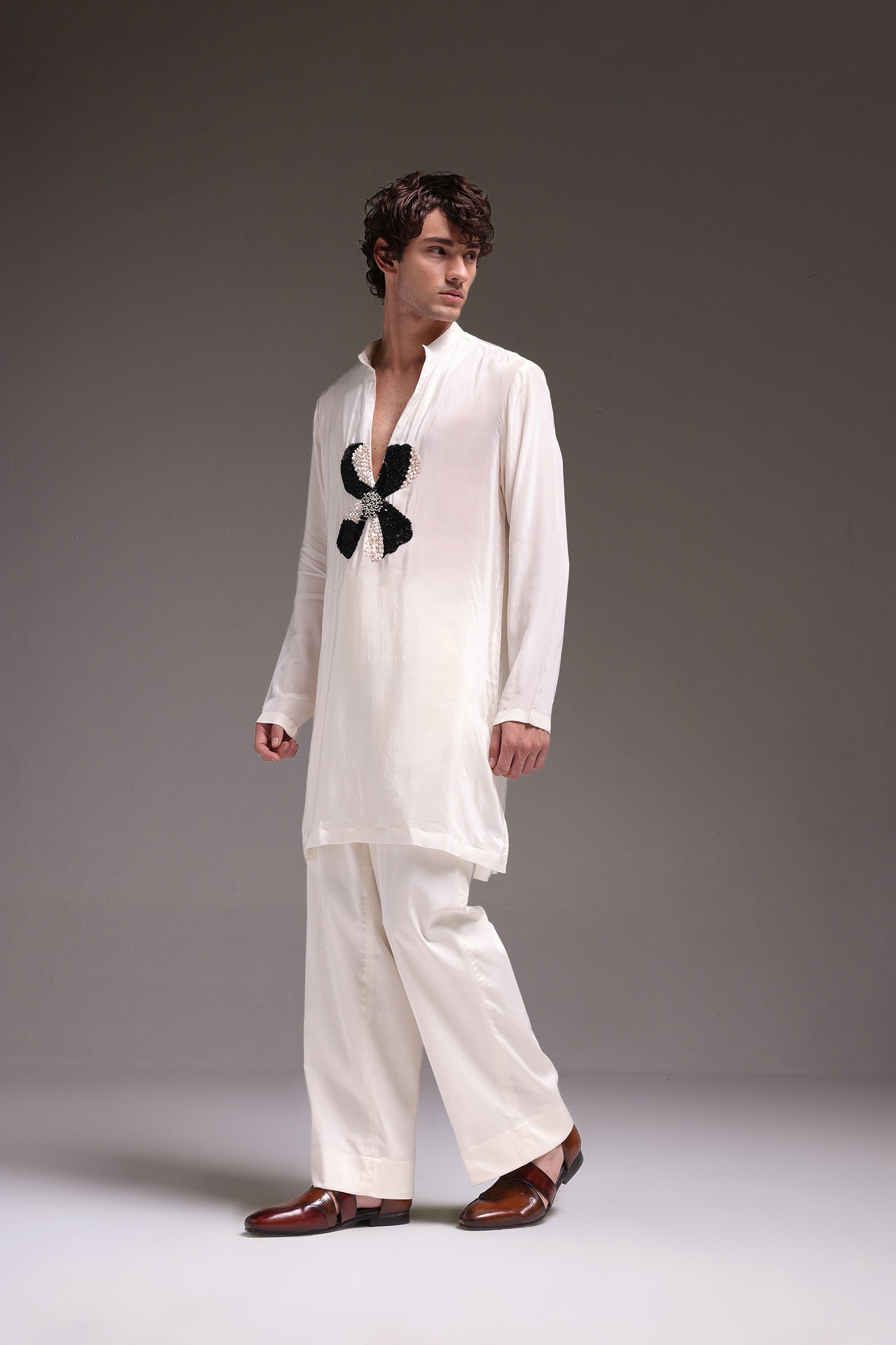 Mallow(Flower) - Hand Embroidered Designer Kurta