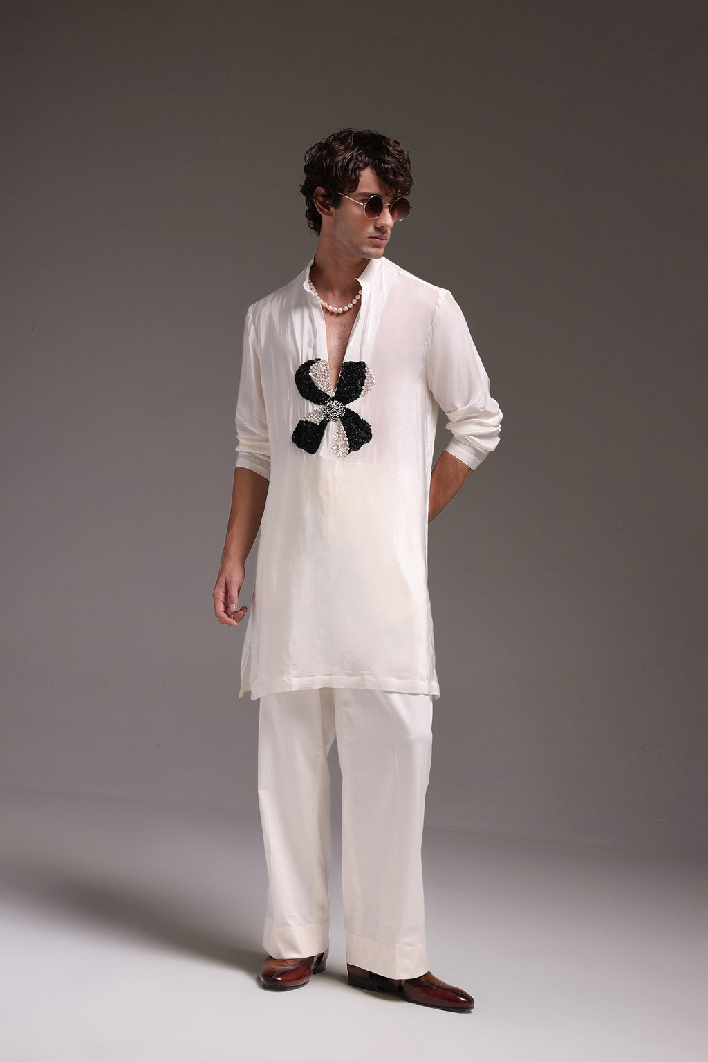 Mallow(Flower) - Hand Embroidered Designer Kurta