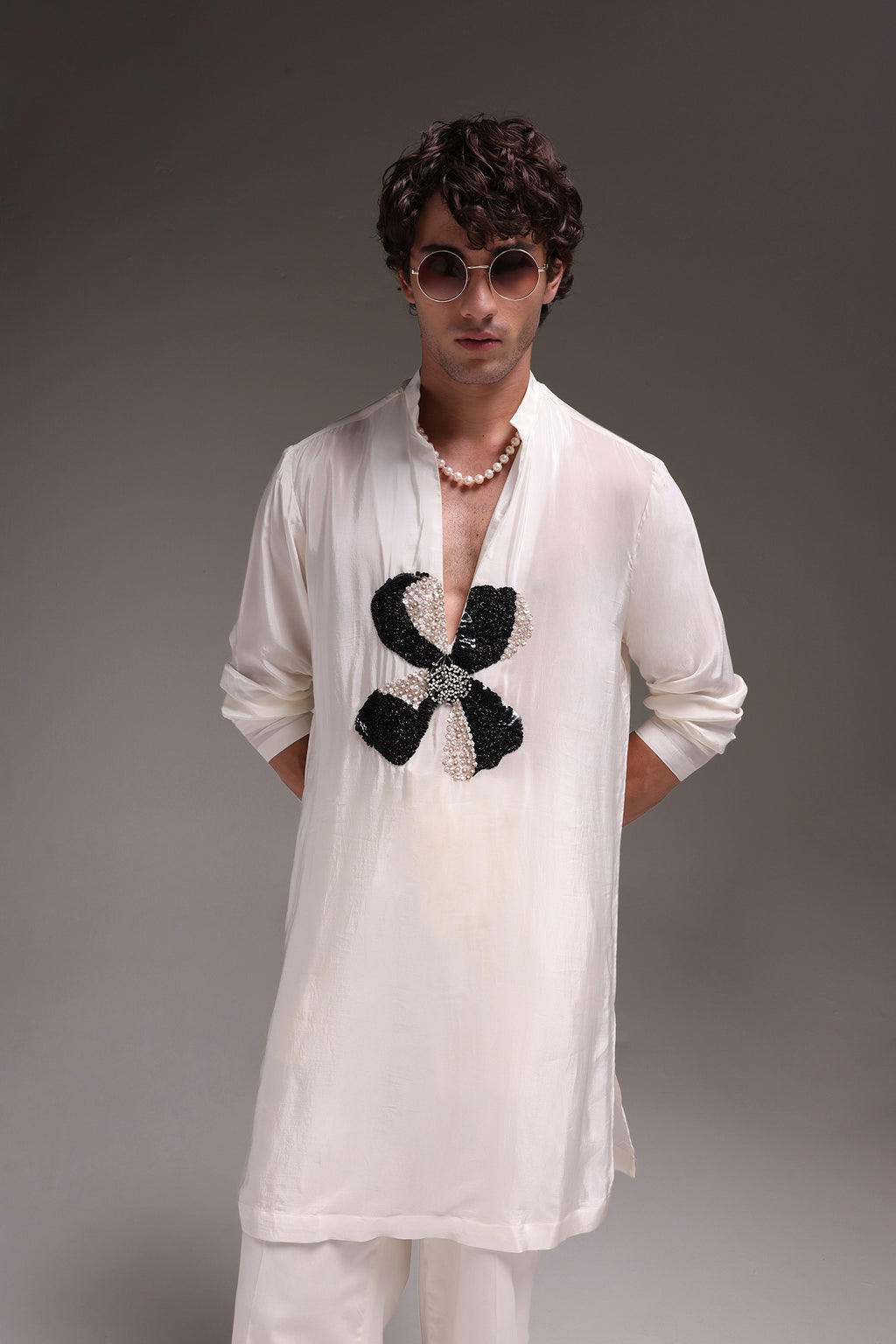 Mallow(Flower) - Hand Embroidered Designer Kurta