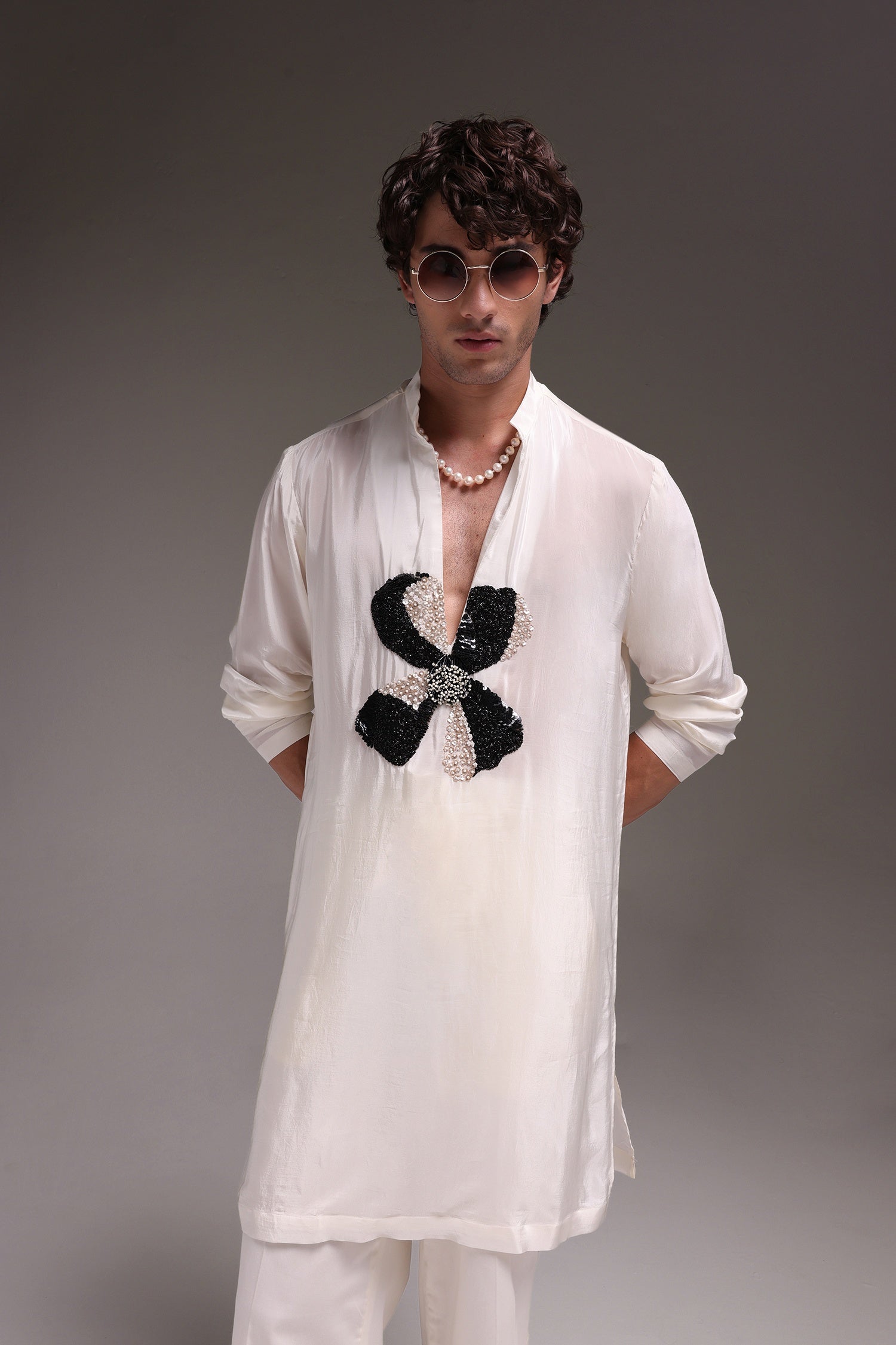 Mallow(Flower) - Hand Embroidered Designer Kurta