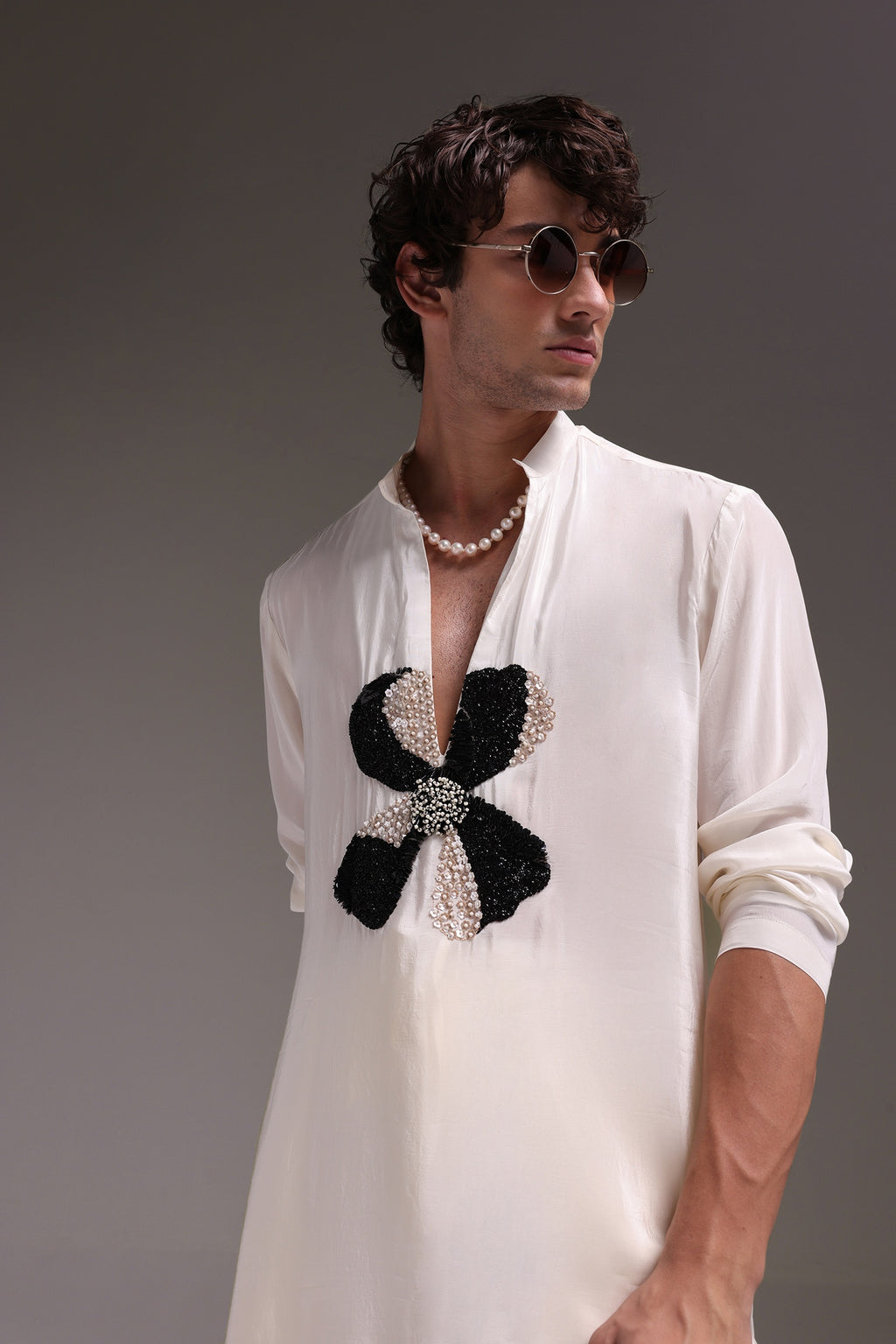 Mallow(Flower) - Hand Embroidered Designer Kurta