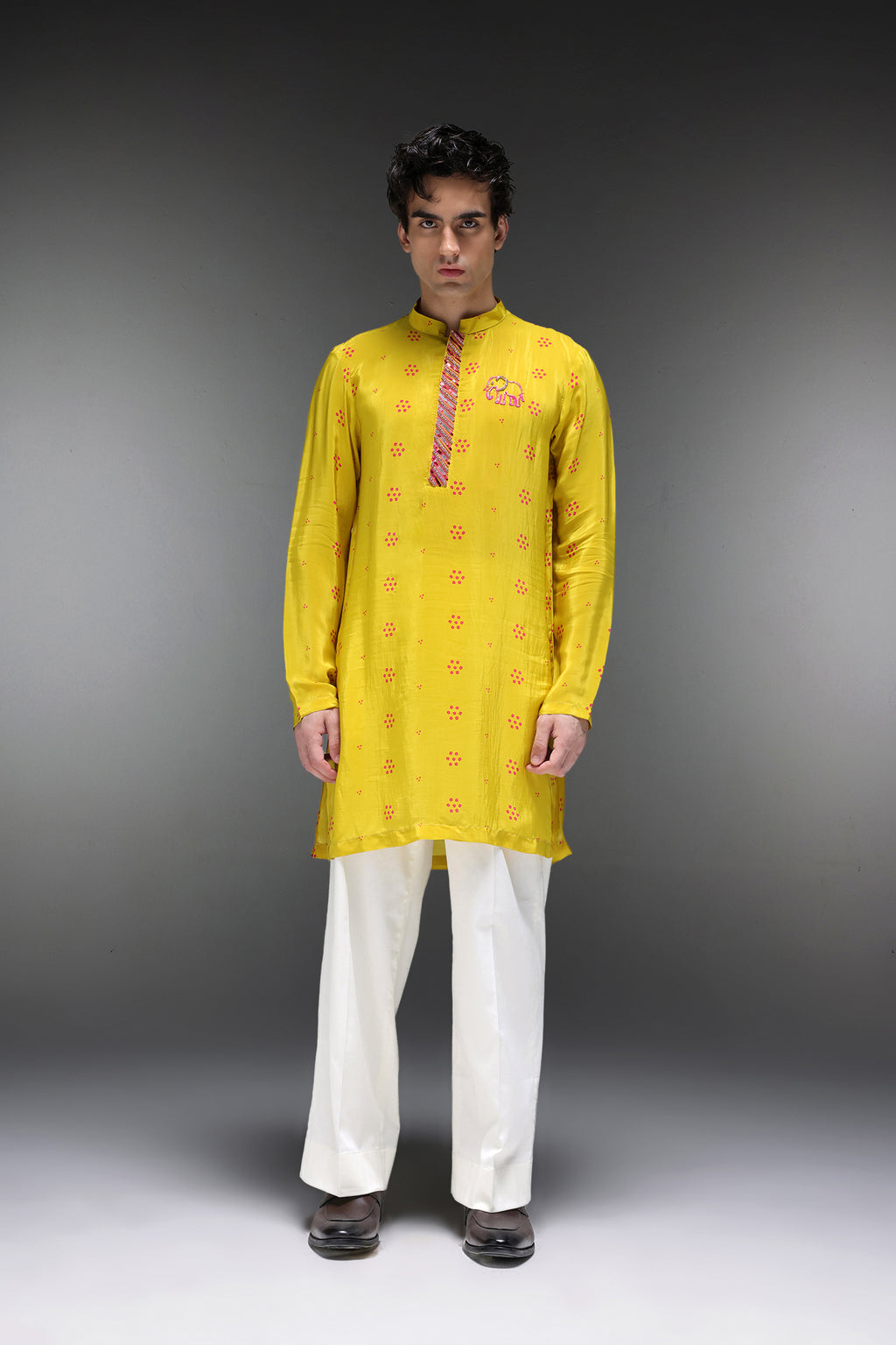 Ibha (Elephant) Bhandini - Hand Embroidered Designer Kurta - Lime Green