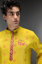 Ibha (Elephant) Bhandini - Hand Embroidered Designer Kurta - Lime Green