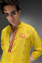 Ibha (Elephant) Bhandini - Hand Embroidered Designer Kurta - Lime Green
