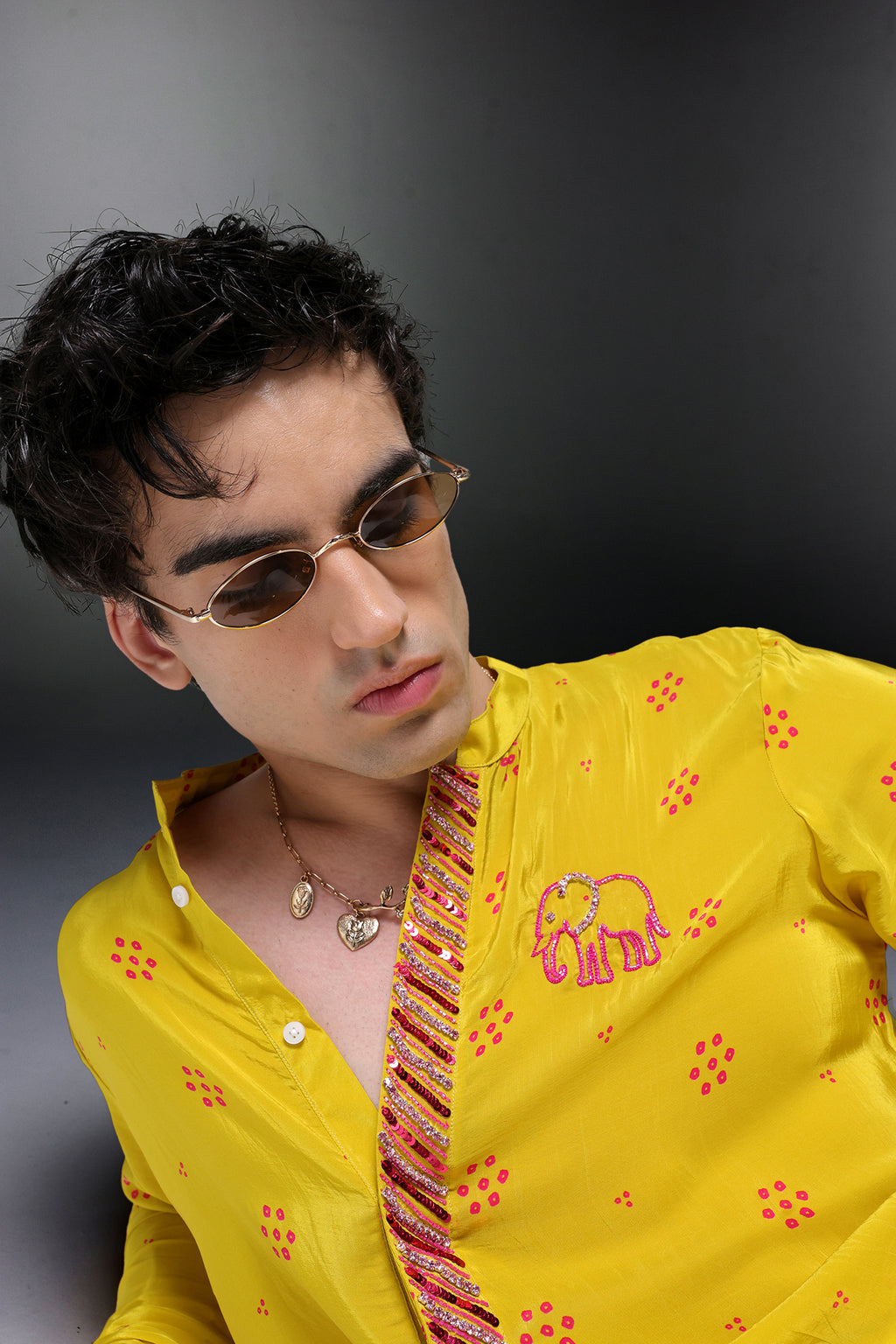 Ibha (Elephant) Bhandini - Hand Embroidered Designer Kurta - Lime Green