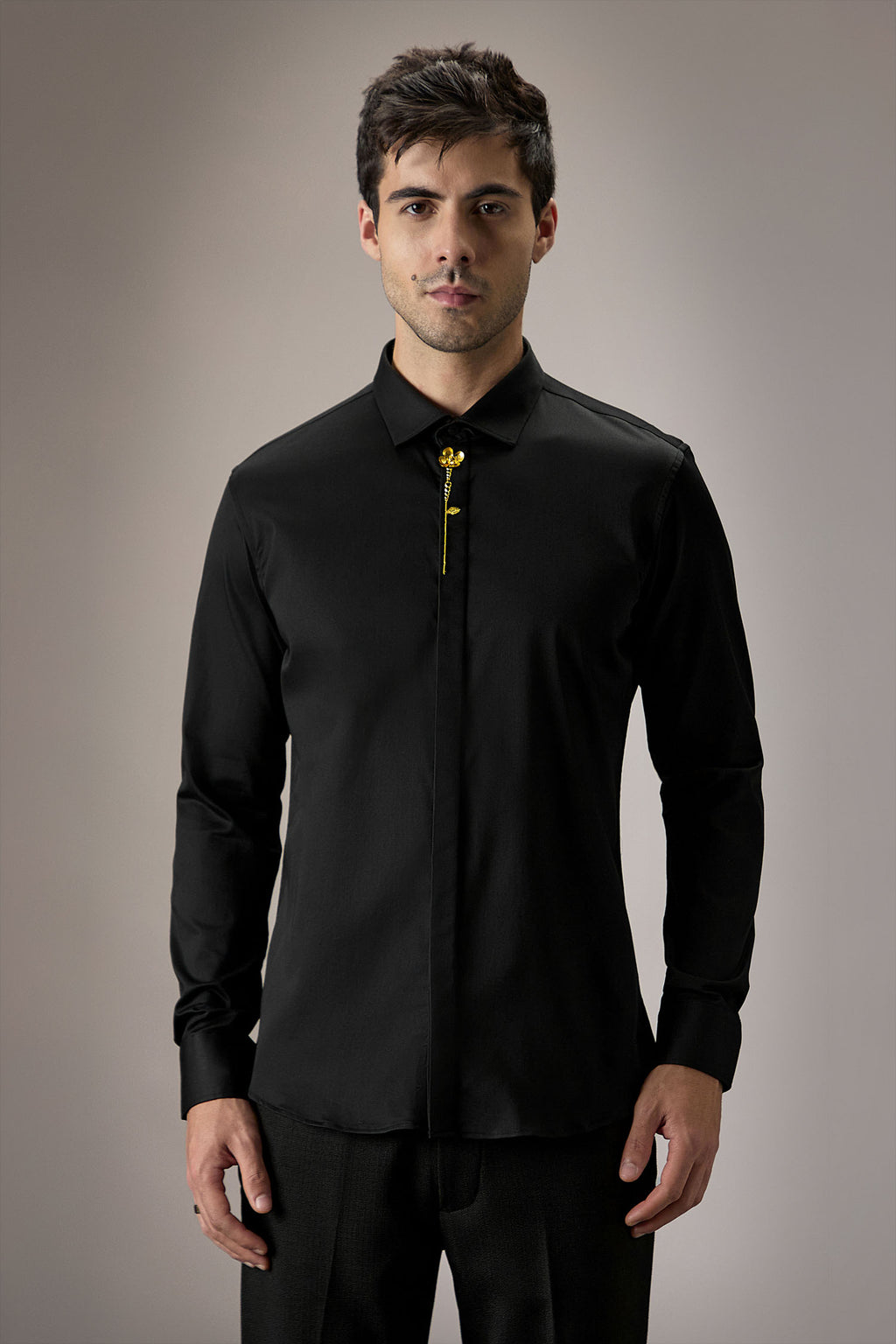 Floret - Hand Embroidered Designer Shirt -Black