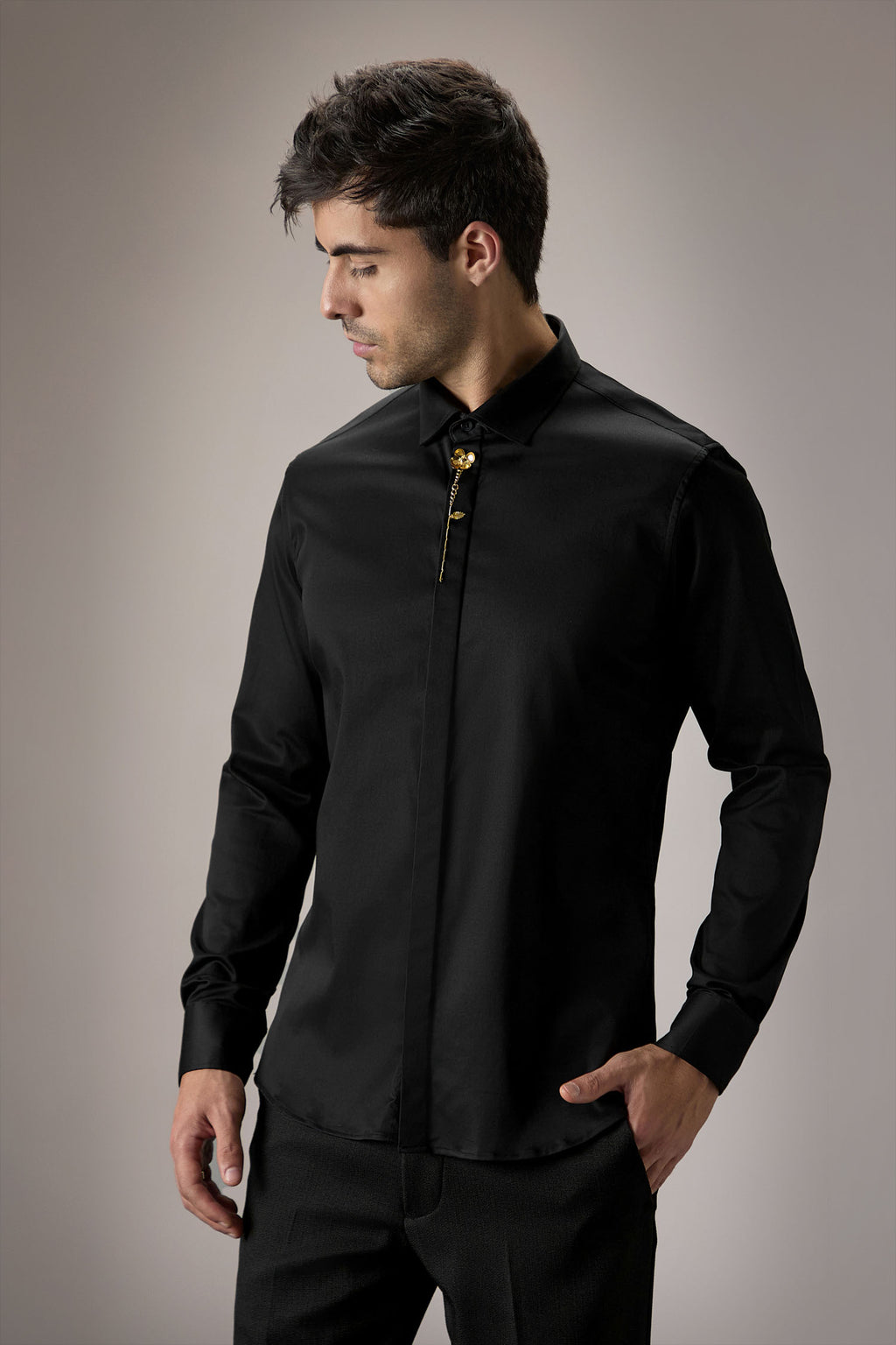 Floret - Hand Embroidered Designer Shirt -Black