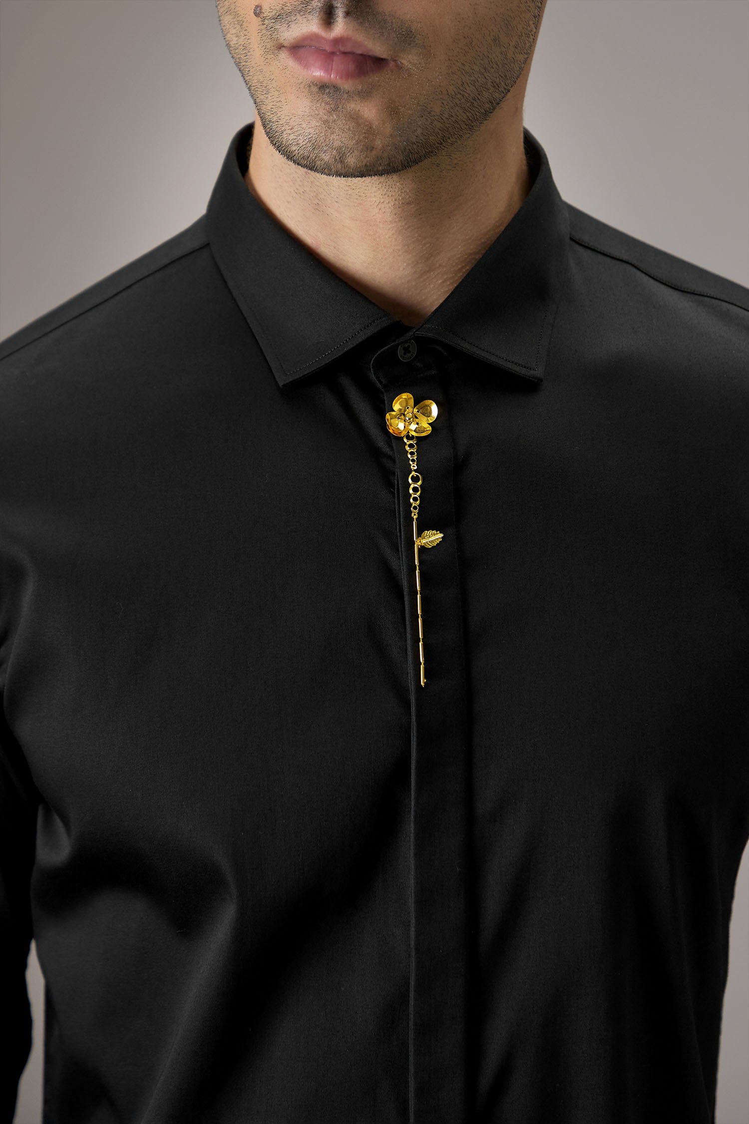 Floret - Hand Embroidered Designer Shirt -Black