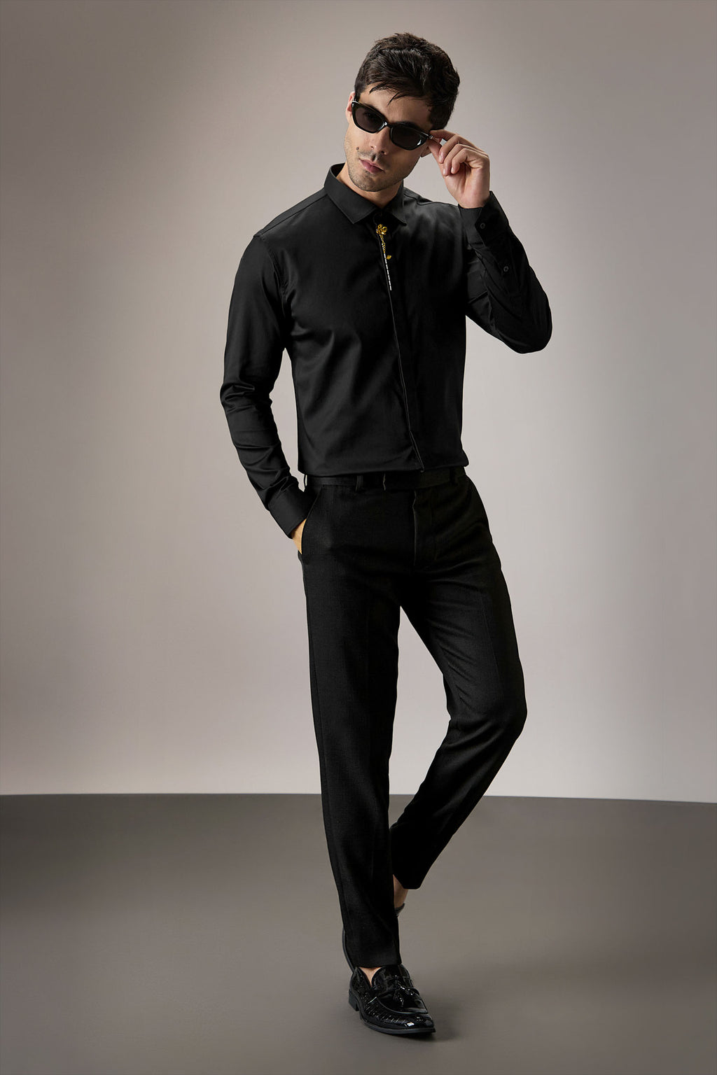 Floret - Hand Embroidered Designer Shirt -Black