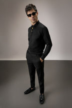 Floret - Hand Embroidered Designer Shirt -Black