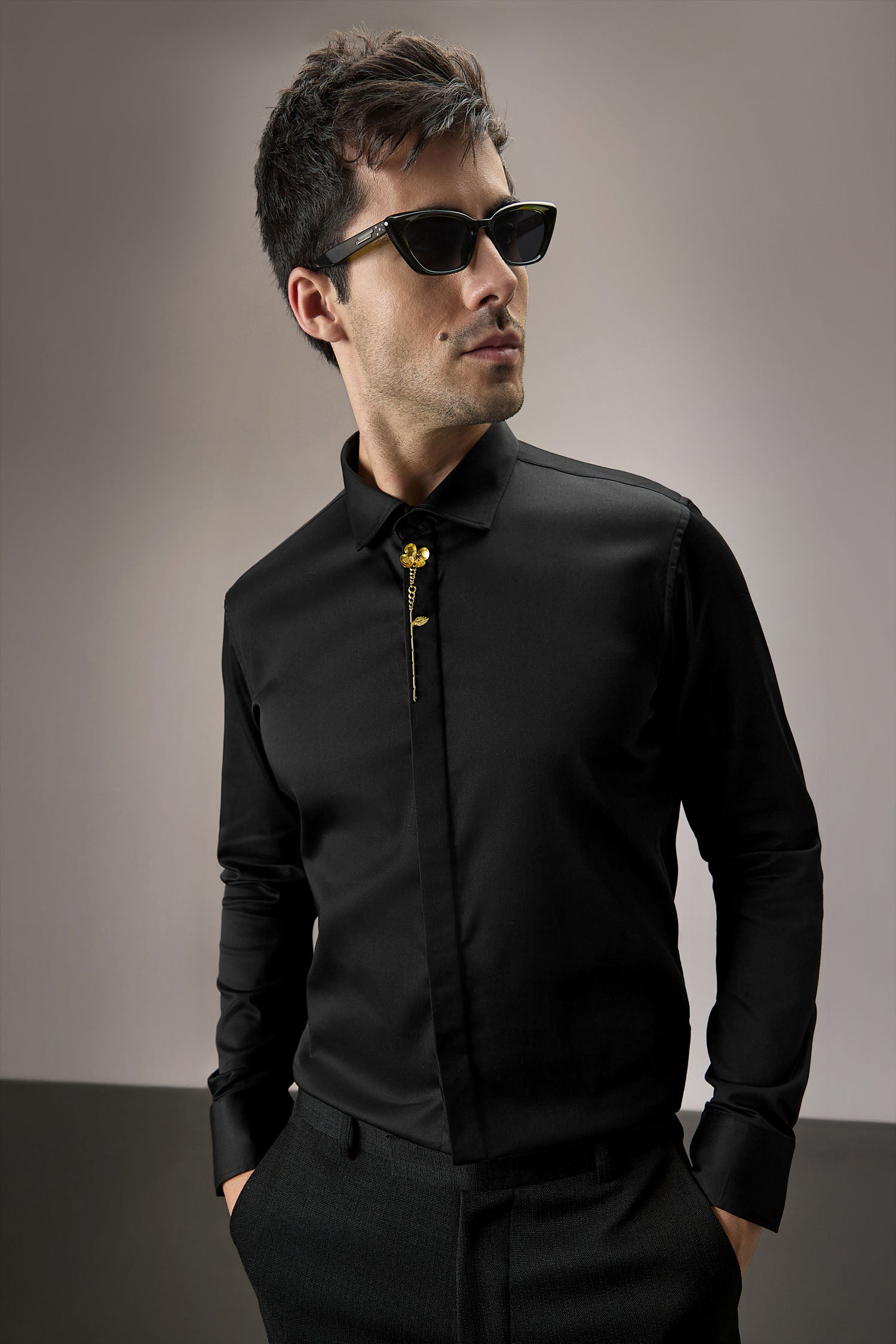 Floret - Hand Embroidered Designer Shirt -Black