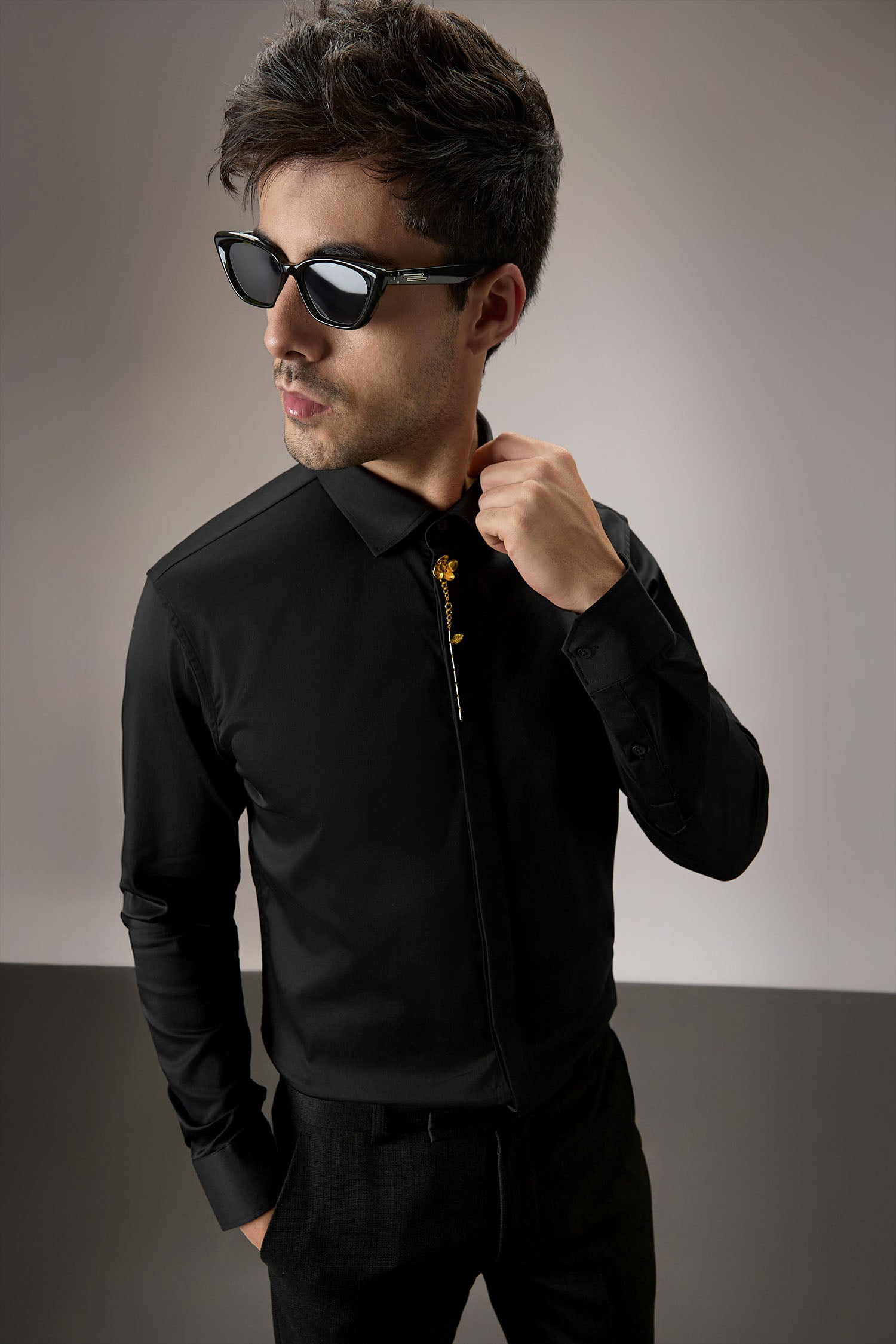 Floret - Hand Embroidered Designer Shirt -Black