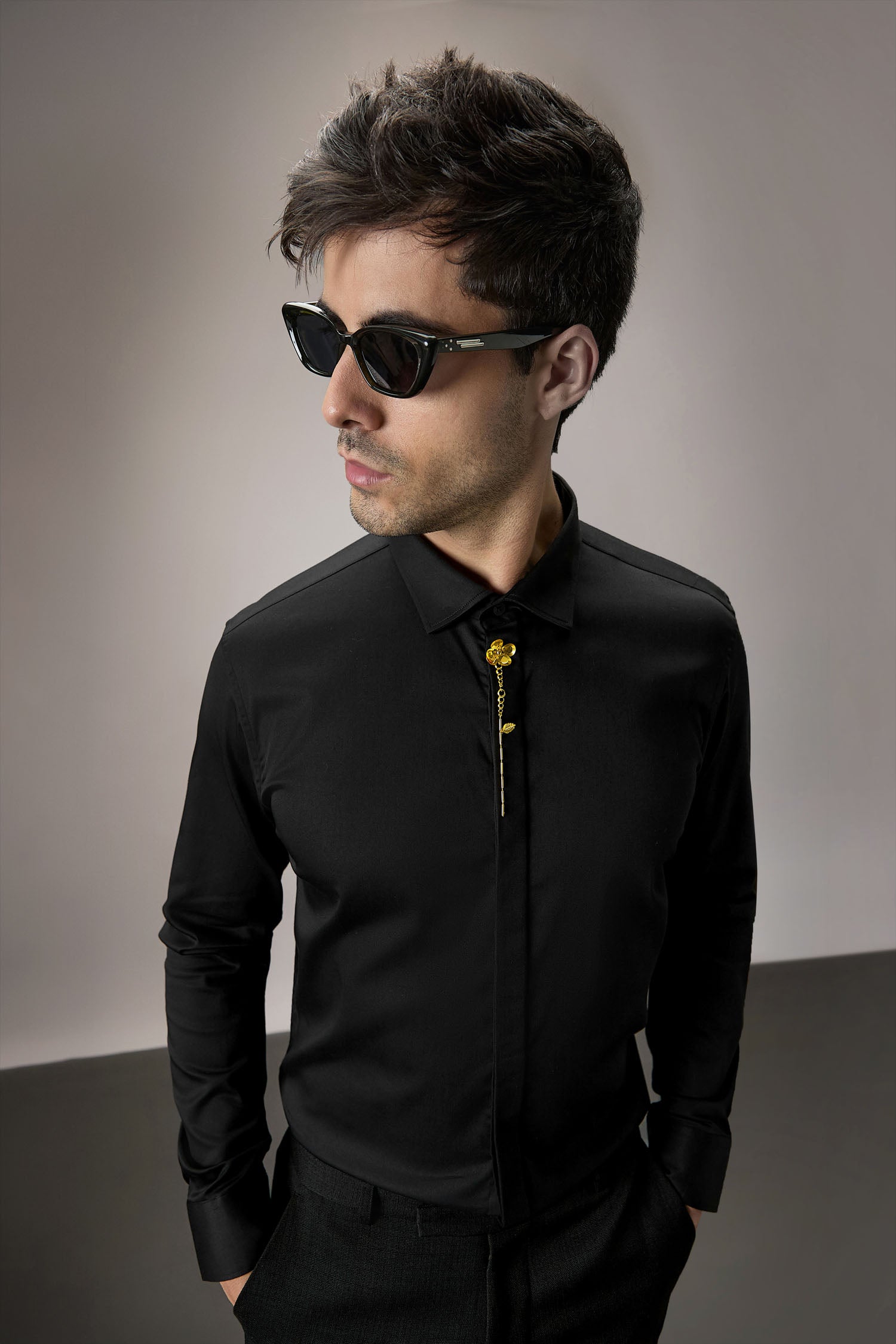 Floret - Hand Embroidered Designer Shirt -Black