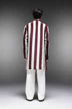 Eros - Hand Embroidered Designer Kurta - Wine Stripes