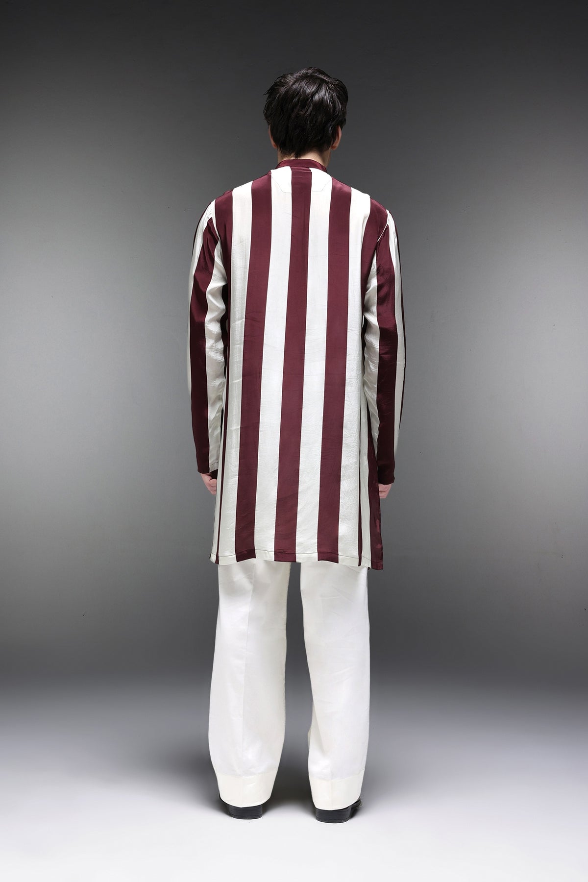 Eros - Hand Embroidered Designer Kurta - Wine Stripes