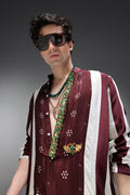 Eros - Hand Embroidered Designer Kurta - Wine Stripes
