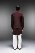 Paisley - Hand Embroidered Designer Bundi With Kurta - Brown