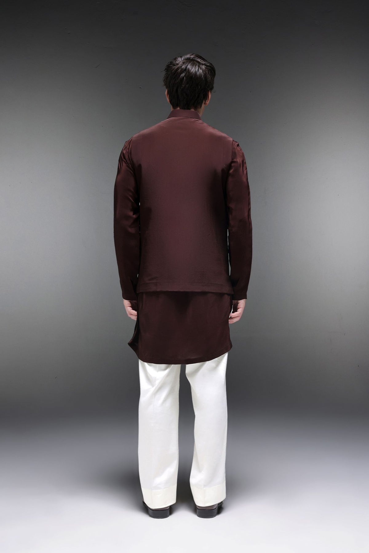 Paisley - Hand Embroidered Designer Bundi With Kurta - Brown